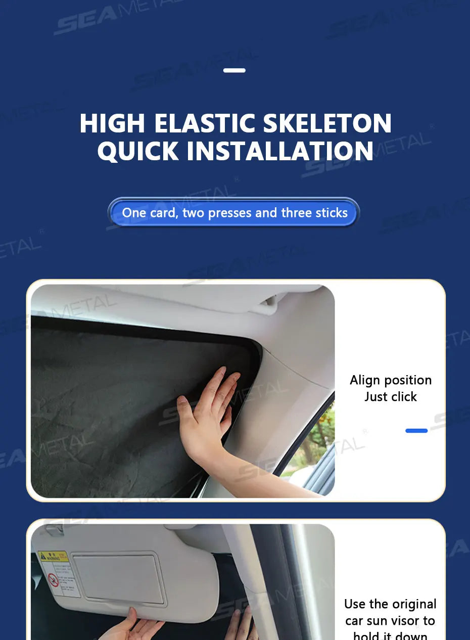 SEAMETAL Foldable Windshield Sun Shade in Silver with Reflective Material, Mirror Cutout and Wire Support, Small or Large Options for Parked Cars