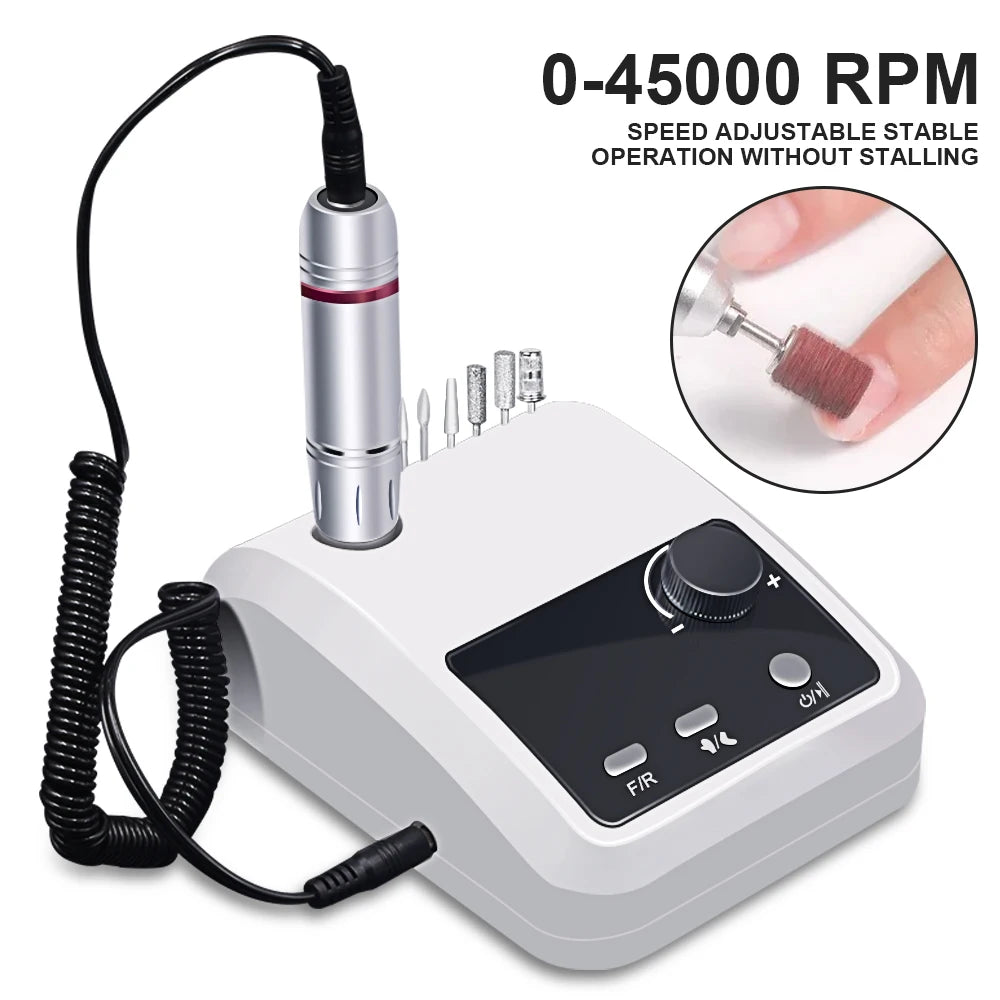 Rechargeable Nail Drill 204 with Listed 45,000 RPM Maximum, LCD Speed and Battery Display, Brushless Motor and Aluminum Alloy Body for Acrylic and Gel Filing