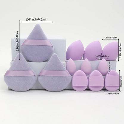 12-Piece Makeup Sponge and Powder Puff Set with Mini Air Cushion Puff and Beauty Egg References, 18 Color and Style Labels for Adult Cosmetic Application