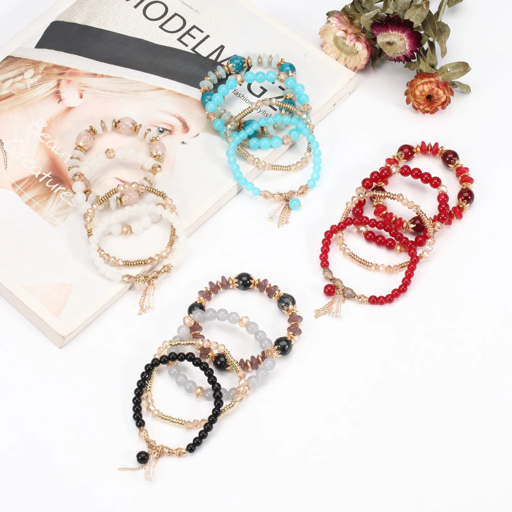 Boho Beaded Bracelets for Women, Stackable Multilayer Acrylic Bead Jewelry with Stretch Cord and Eight Color Options for Everyday Outfits and Gifts