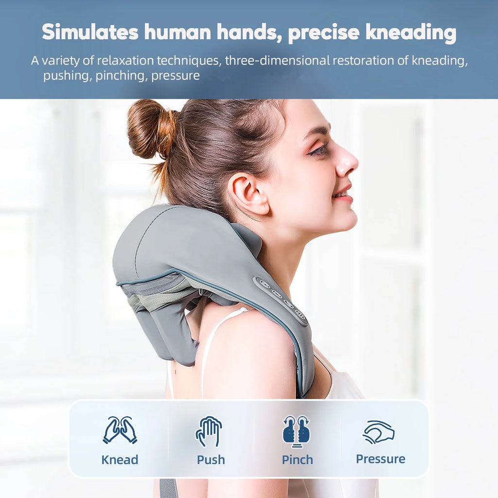 Rechargeable Neck and Shoulder Massage Shawl with Listed Two Modes, Adjustable Straps and Back Buckle, 20W or 26W Kneading Models in White, Grey and Brown Options