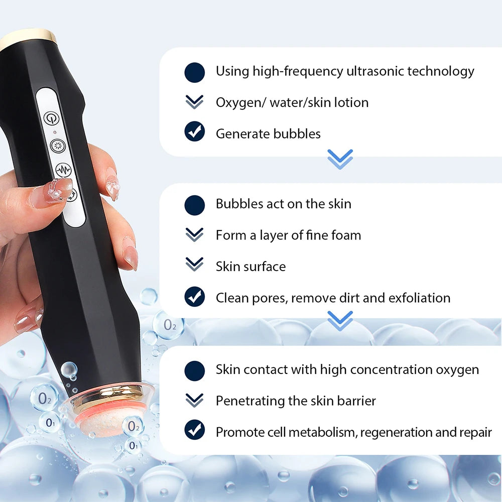 Portable Oxygen Bubble Facial Machine Only with Listed Five-Level Vibration and Spin Settings, Eight LED Modes, White or Black, Compatible Care Kit Sold Separately
