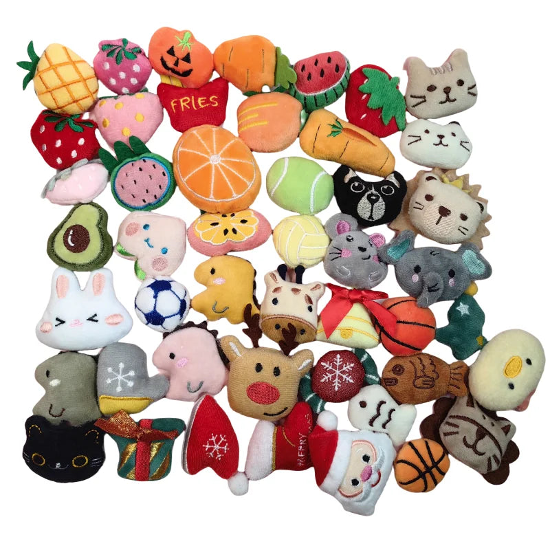 Mini Catnip Plush Cat Toys in Random Assortment Packs, 10, 15, 20, 30, 50 or 100 Pieces with Built-In Catmint Wording for Supervised Indoor Pet Play