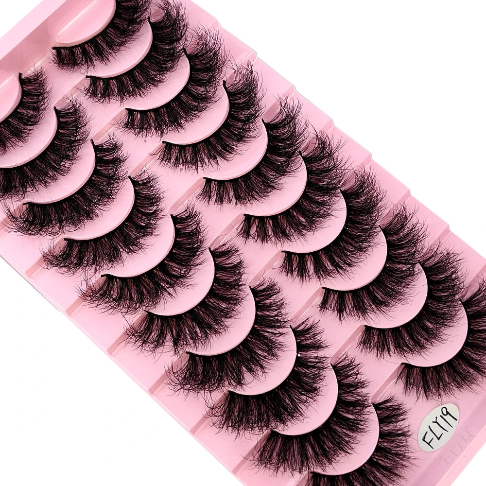 Faux Mink Strip Eyelashes in Ten-Pair Style Options, Synthetic Lash Fibers with Black Cotton Band Reference and Eighteen Codes for Everyday or Occasion Makeup