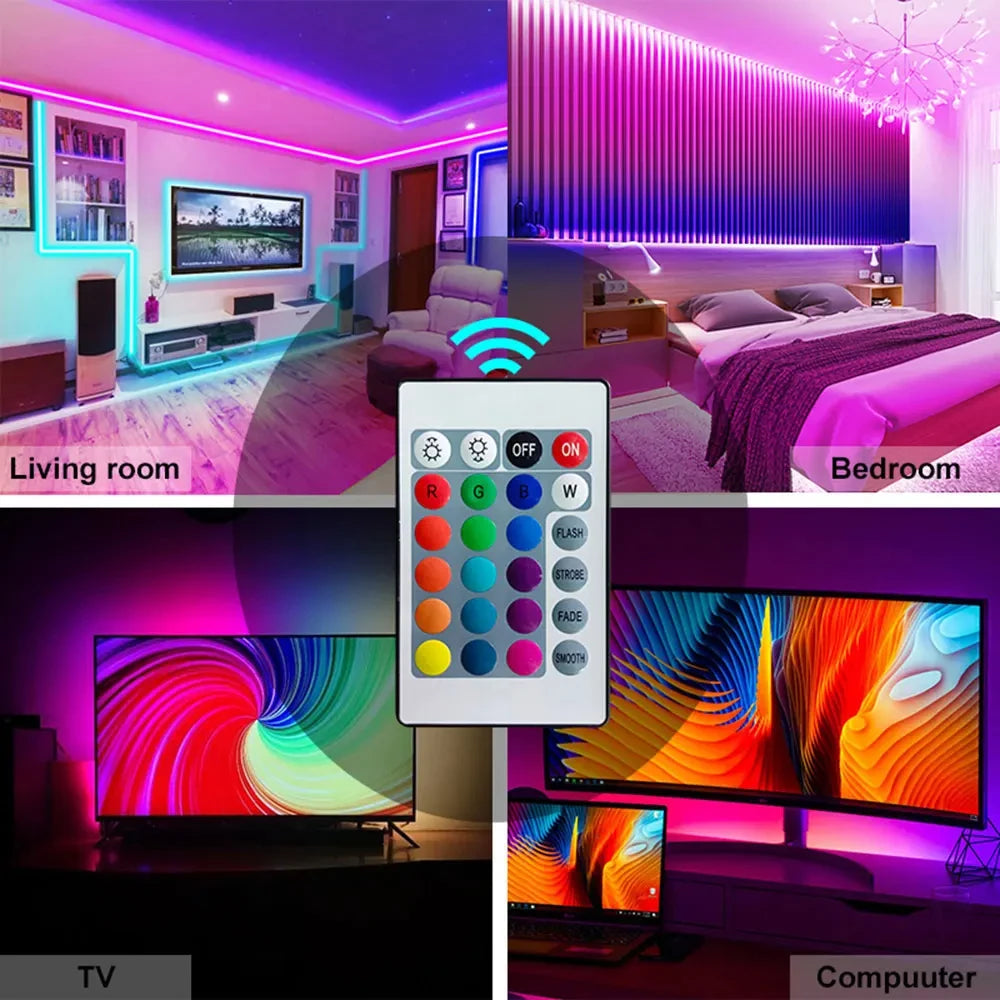 5V USB RGB LED Strip Lights with App Control and Timer, Listed Bluetooth and 24-Key Remote, Nine Length Options from 1m to 30m for Indoor Home Decoration