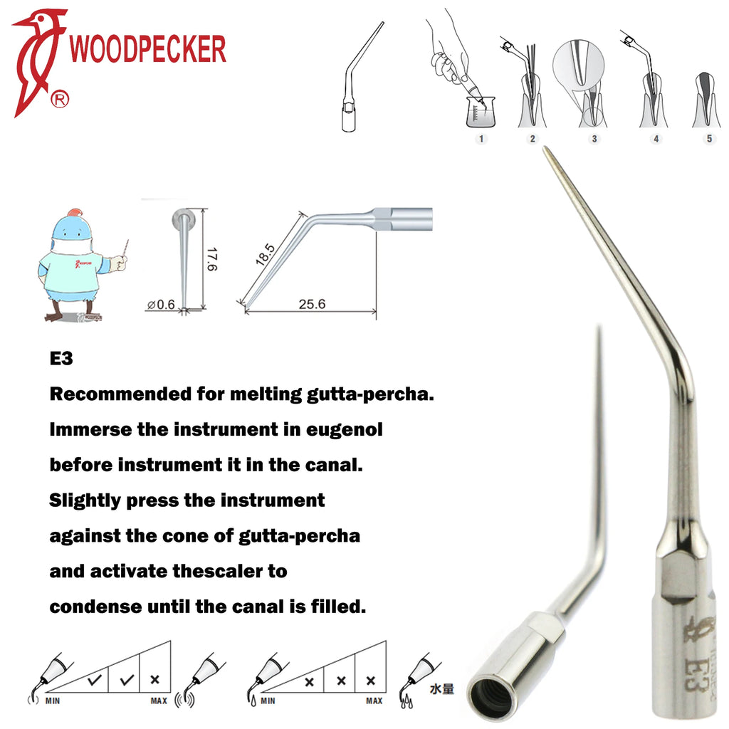Ultrasonic Scaler Handpiece and Tip Options by Woodpecker, HW-5L LED Handpiece or P, E and G Series Tips for Compatible Dental Equipment