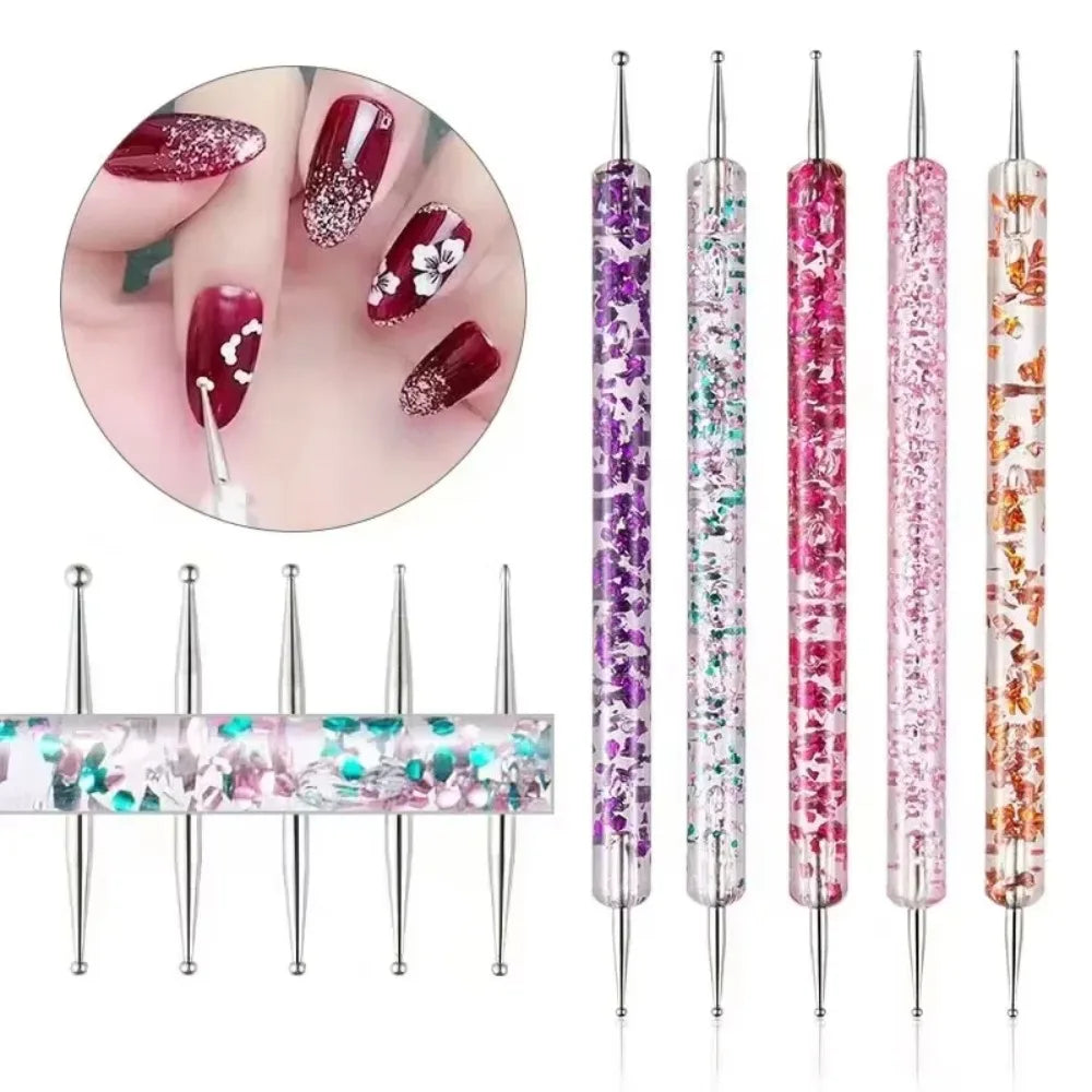 Nail Art Liner and Dotting Pen Set with 5 Dual-Ended Tools for Fine Lines, Dot Patterns and UV Gel Painting, DIY Home Manicure and Salon Decoration