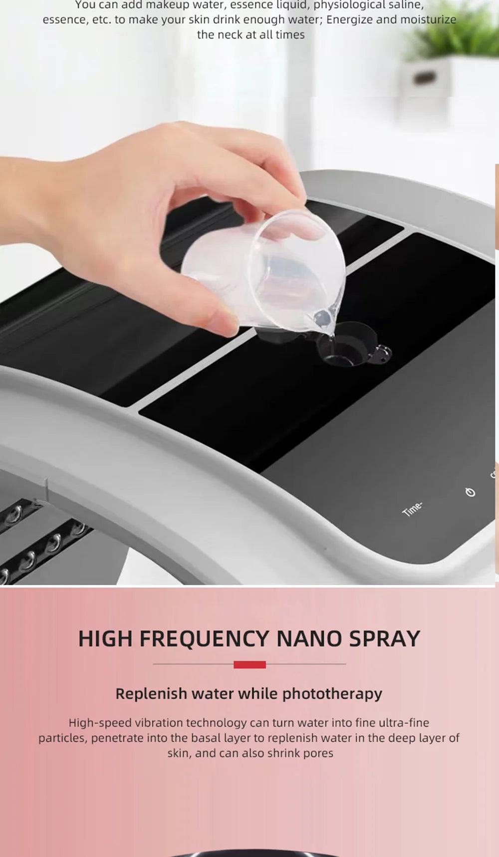 Facial LED Beauty Machine with Seven Listed Light Colors and Spray Option, 10W DC 12V Device with Adapter and Eyeshade References for At-Home Beauty Routines