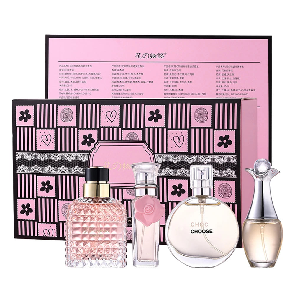 Women's Floral Perfume Gift Set, Fragrance Spray with Four-Piece Gift Box Wording and 100ml Option Label for Daily Scent Routines and Personal Gifting