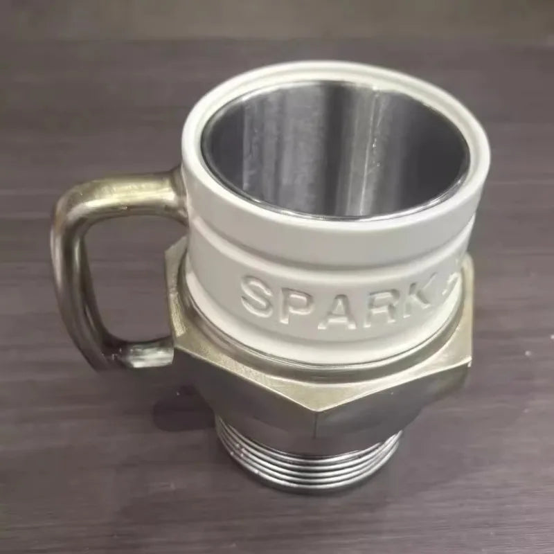 Spark Plug Coffee Mug with Resin Exterior and Stainless Steel Lining, Silvery Automotive-Themed Cup for Mechanics, Car Enthusiasts and Father's Day Gifts