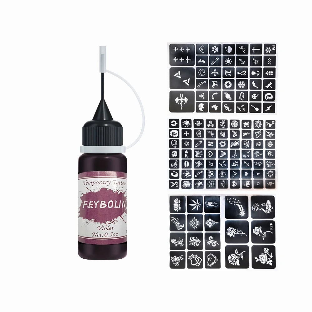 Temporary Tattoo Painting Gel for Freehand Body Art, Listed 0.5 oz Tattoo Paste with Seven 4pcs Style Labels for Adult Party and Costume Looks