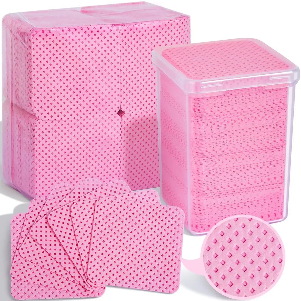 Boxed Nail Cleansing Wipes with Approximately 200 Three-Layer Nonwoven Pads, Heart or Square Shapes in Pink or White for Home and Salon Manicure Prep