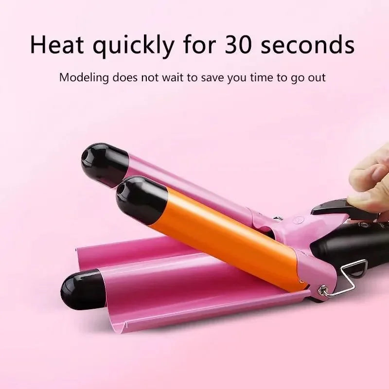 22mm Triple Barrel Hair Waver, Pink Wave Styling Iron with Ceramic Material Reference and UK, EU or US Plug Choices for Adult Hair Routines