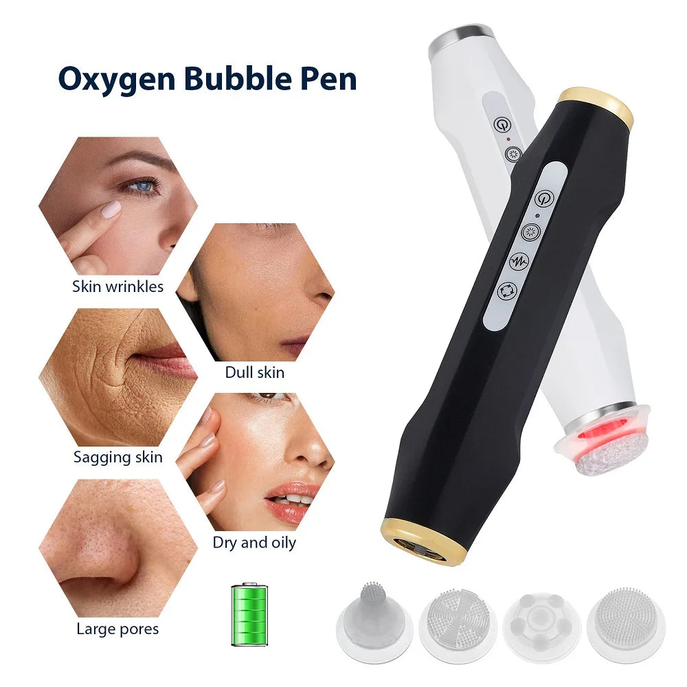 Portable Bubble Facial Massage Pen with Listed 150g Weight and 400mAh Battery, Five Intensity Levels, Eight LED Modes and Black or White Options