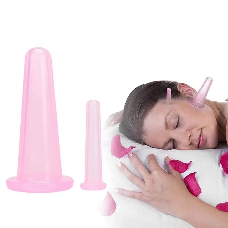 Facial Cupping Set with Four Listed Silicone Vacuum Cups, Pink or White Options for Adult Face Massage and At-Home Personal Care Routines