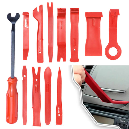 Car Trim Removal Tools with Red or Blue 5, 11 and 12-Piece Kit Options plus Separate Pliers, Manual Accessories for Door Panels, Clips and Dashboard Trim
