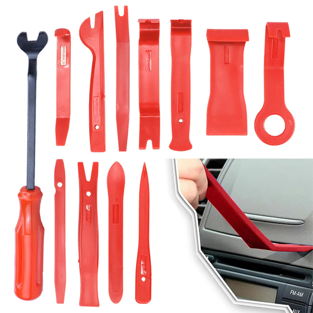 Car Trim Removal Tools with Red or Blue 5, 11 and 12-Piece Kit Options plus Separate Pliers, Manual Accessories for Door Panels, Clips and Dashboard Trim