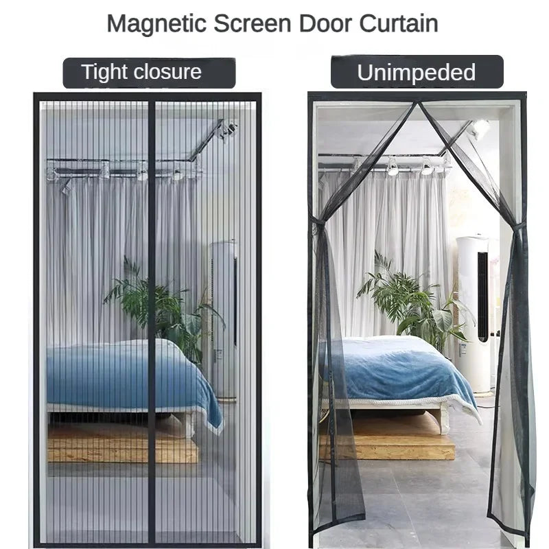 Magnetic Mesh Door Curtain with No-Drill Hook-and-Loop Mounting, Polyester Insect Screen in Black or White, 90 x 210 cm and 100 x 210 cm for Home Ventilation