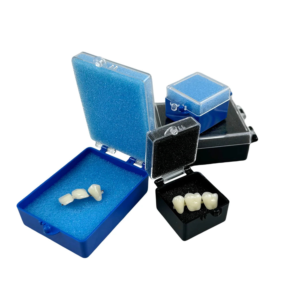 Dental Tooth Storage Boxes 50-Pack with Listed Sponge Inserts, Plastic Cases in Large or Small Black and Blue Options for Compatible Dental Item Organization