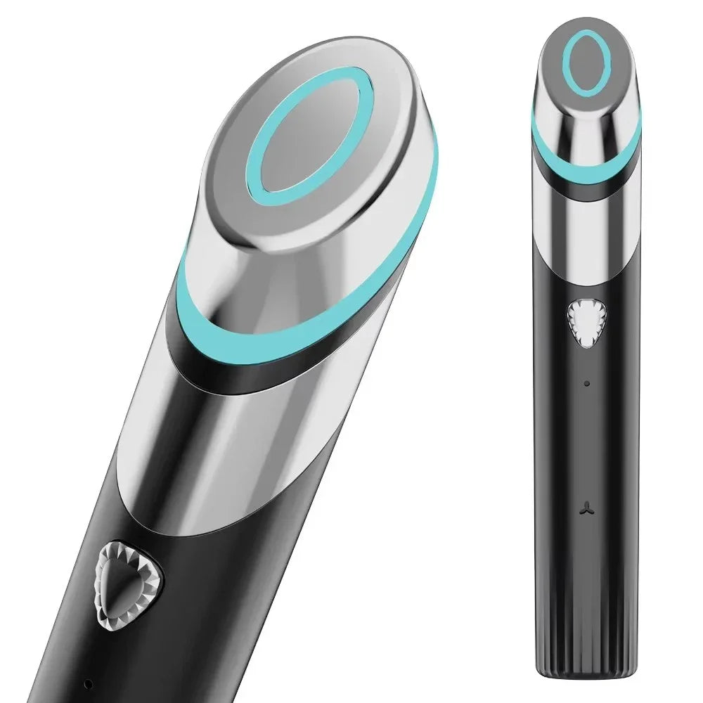 Rechargeable Skincare Wand in Black with Rotating T-Bar Head and Micro-USB Charging, Touch-Activated Beauty Tool with Listed Red Light, Warmth, Vibration and Microcurrent