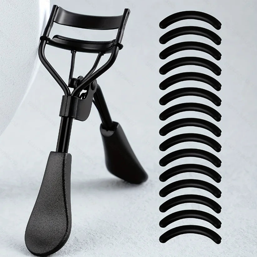 Stainless Steel Eyelash Curler with 15 Silicone Pads, Portable Lash Curling Tool in Seven Color Options for Everyday Makeup and Travel Beauty Kits