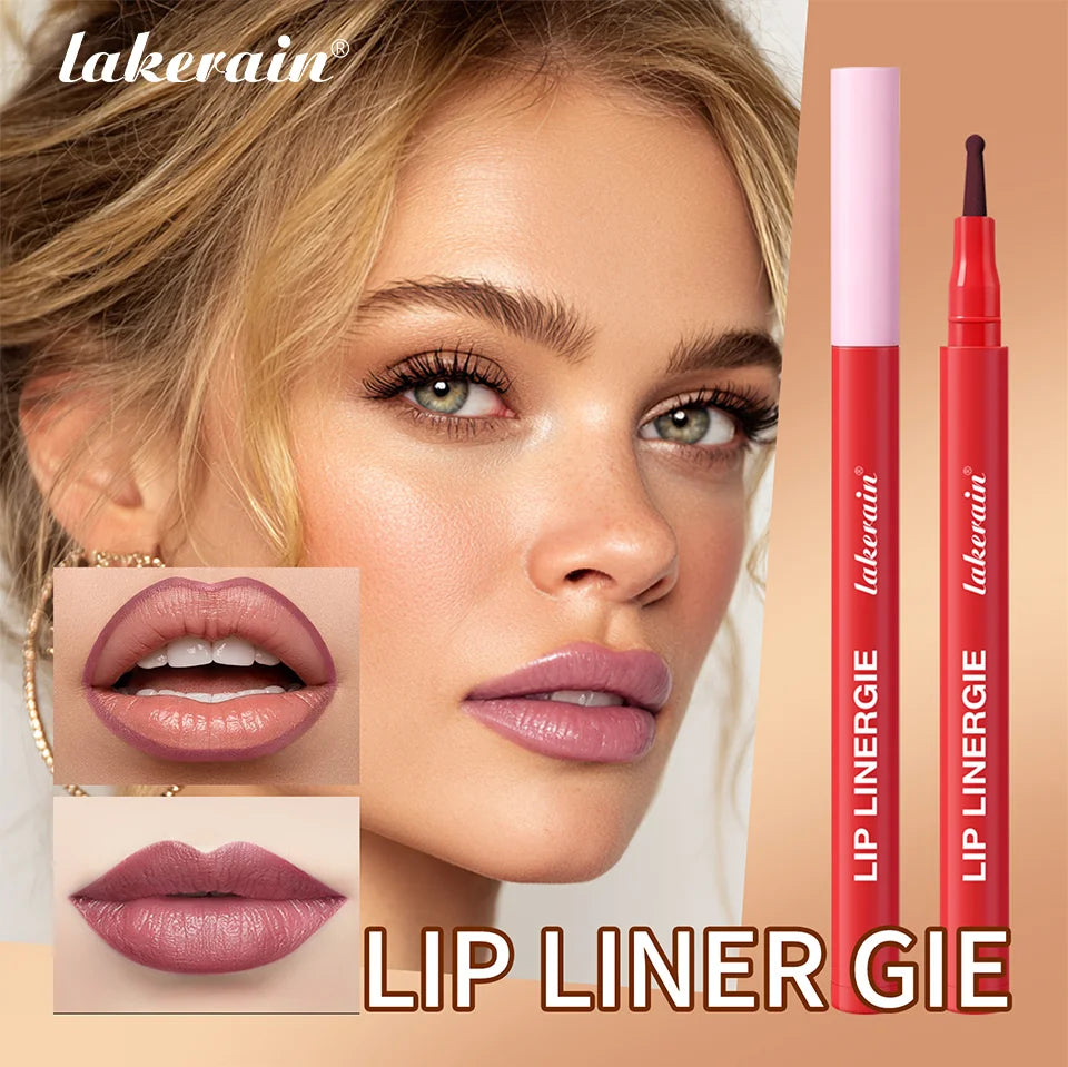 Lip Liner Stain by Lakerain with Flexible Ballpoint Felt Tip, Listed 1ml Lip Contour Makeup for Outlining, Shading and Filling with Eight Named Shade Choices