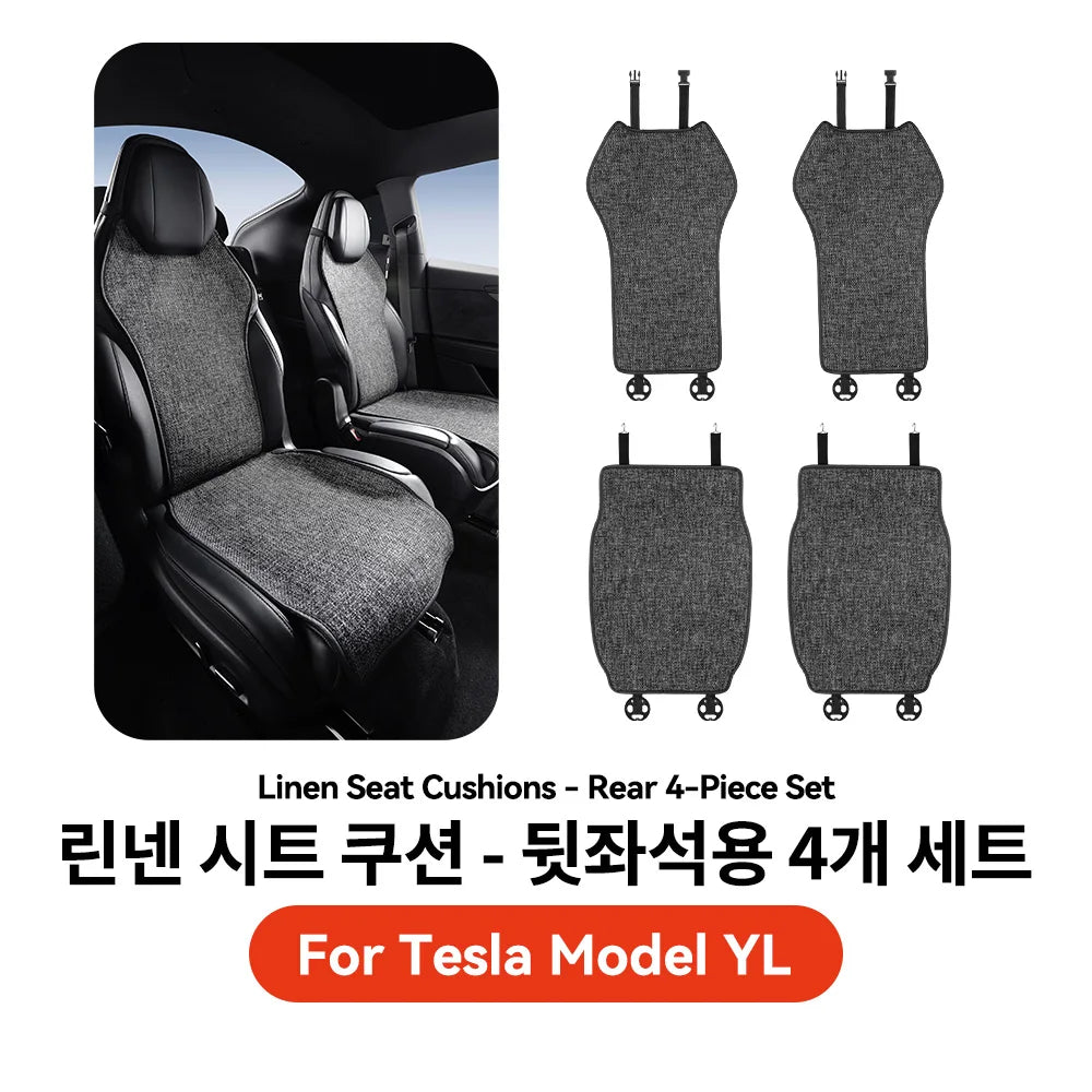 Car Seat Cushion Pads Listed for 2026 Tesla Model YL Six-Seat Layout, YZ Mesh Composite Fabric with Linen and Ice Silk References, Row-Specific Pack Options