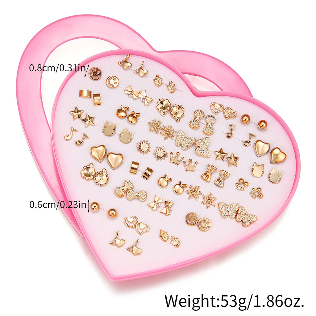 Resin Stud Earrings 36-Pair Random Assortment with Push-Back Closures, Cat, Butterfly and Snowflake Design References for Women's Everyday Fashion