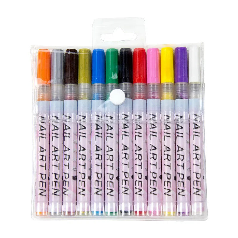 Nail Art Graffiti Pens, 12-Color Drawing Set with 12-Piece Title Reference for Abstract Lines, Creative DIY Manicure Decoration and Painting Liner Designs