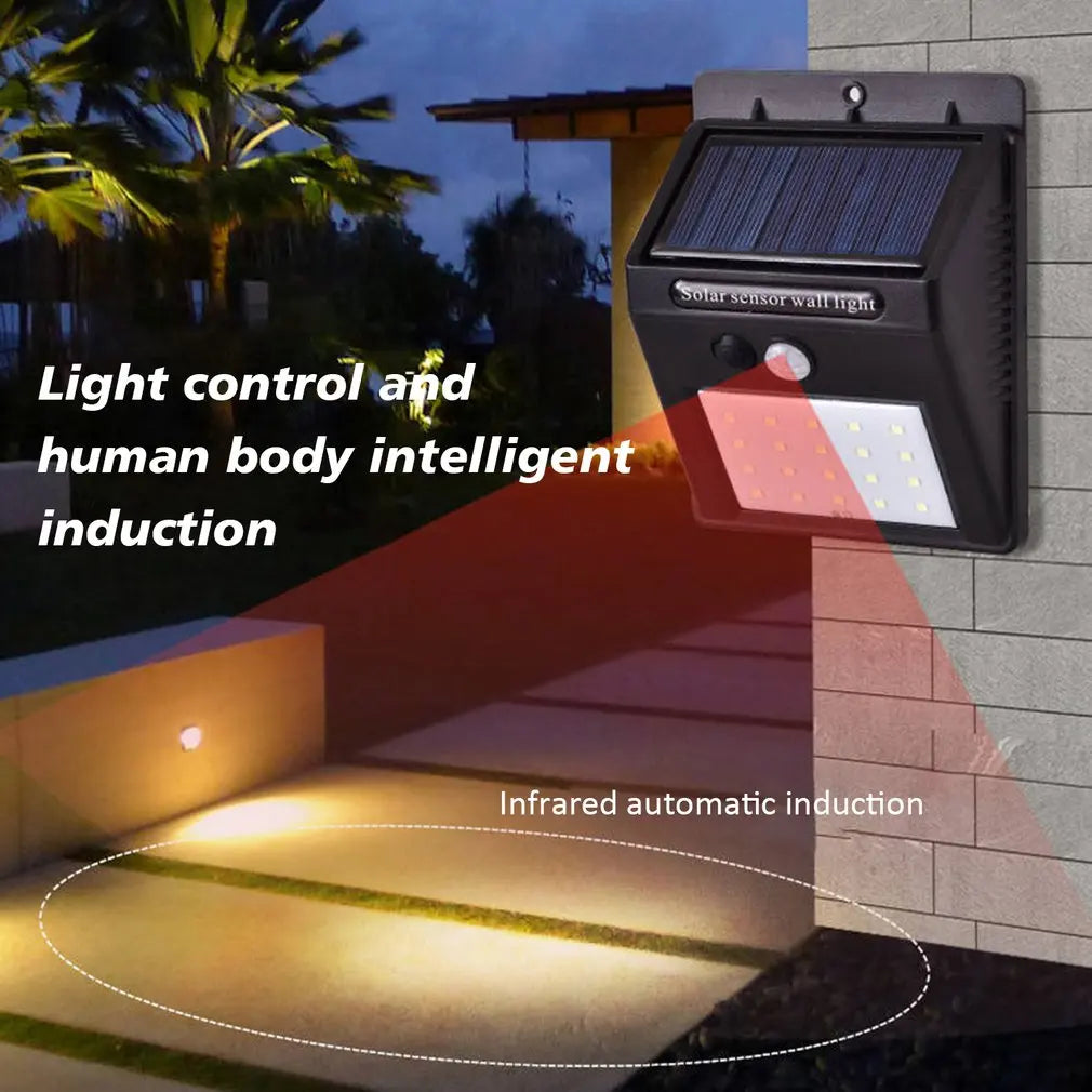 Outdoor Solar Wall Light Options for Garden Fences, Courtyards and Exterior Walls, with Listed 6-LED Non-Sensor and 30-LED PIR Motion Sensor Designs
