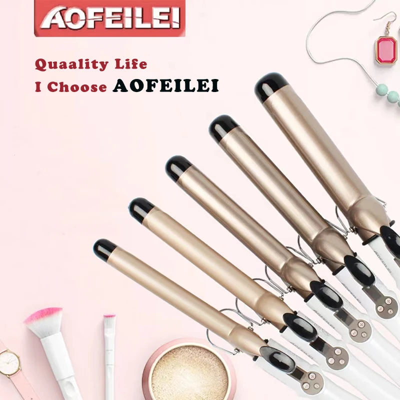 LCD Temperature-Control Curling Iron with Separate 9–38mm Ceramic Barrel Options or Pink and Golden Curl-Straight Combo Styles for Adult Hair Styling