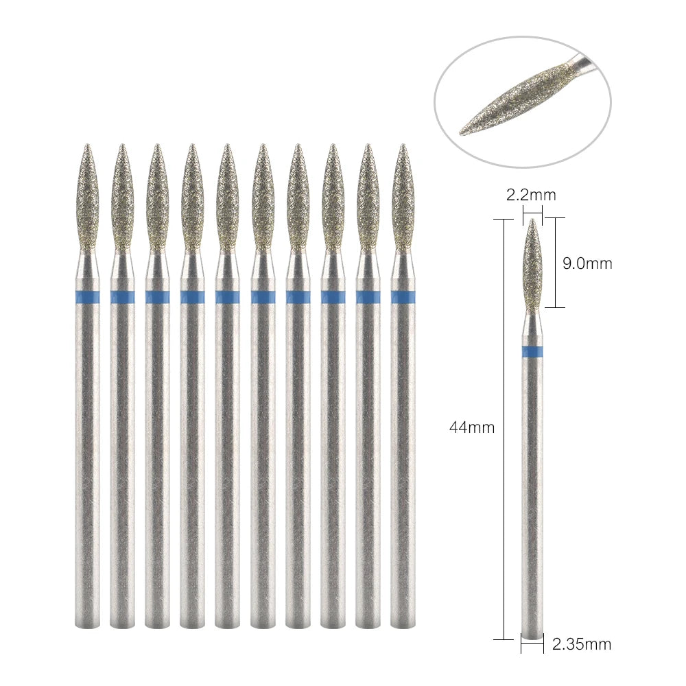 Diamond Nail Drill Bits, Listed 10-Piece Milling Accessories with 2.35mm Shanks, A-Series and Grade-Labeled Options for Professional Electric Manicure Filing