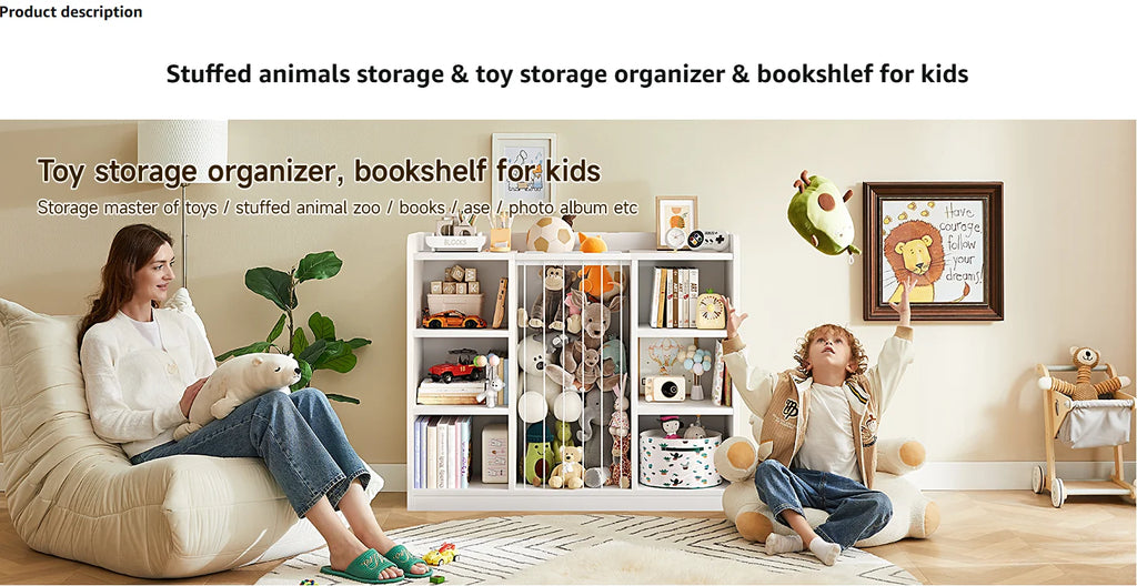 Toy Storage Shelf with Six Cubes and Rounded Corners, Light Yellow or Ivory Stuffed Animal Organizer for Playroom Cleanup and Bedroom Storage