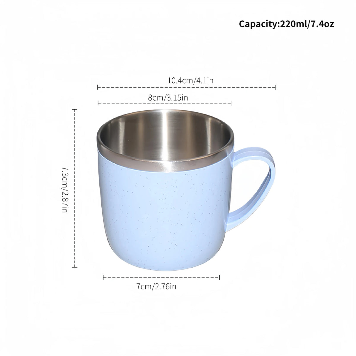 220ml Stainless Steel Mug with Plastic Handle and Double-Layer Design, Single Coffee, Tea and Milk Cup in Blue, Green, Pink or Beige for Home and Office