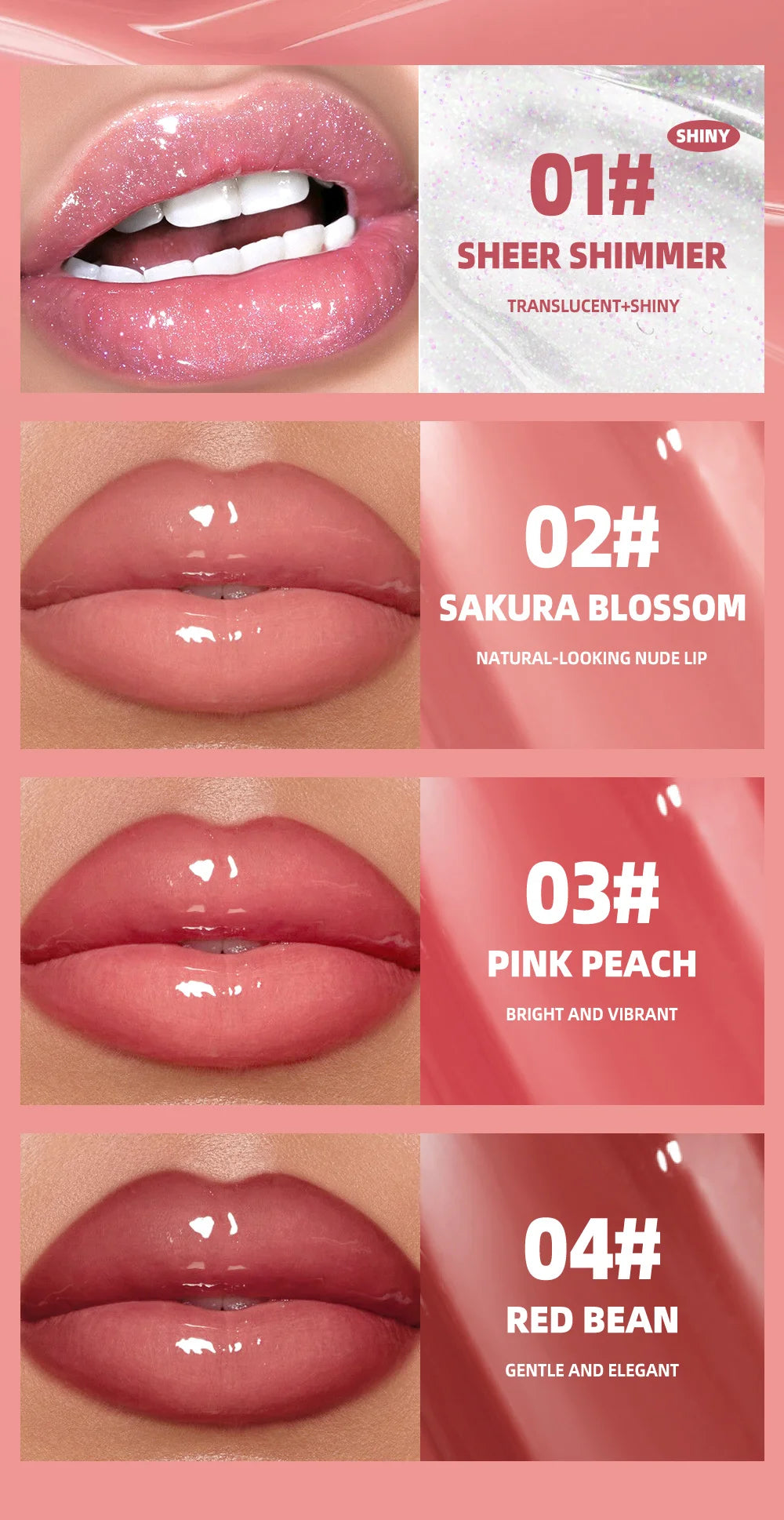 Hydrating Lip Gloss for Women, Moisturizing Lip Glaze with Four Numbered Color Options for Everyday Makeup and Special-Occasion Beauty Looks