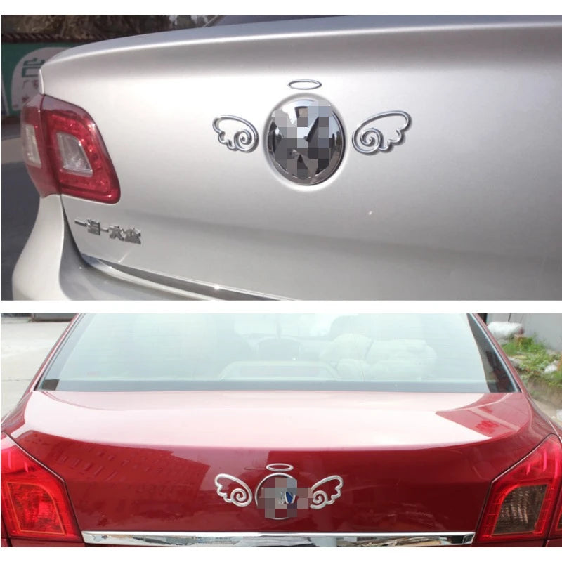 3D Angel Wings Car Decoration, Single PVC Exterior Styling Label in Red, Yellow or Silver for Compatible Vehicle Fuel Door Areas