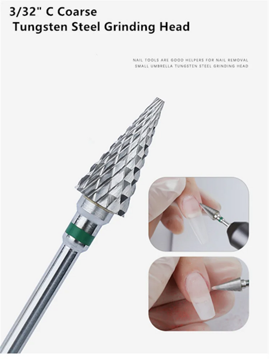 Inverted Cone Nail Drill Bit in Tungsten Steel, Single Grinding Head with 2.35mm Shank and 8mm, 10mm or WA-01-C Options for Manicure Tools