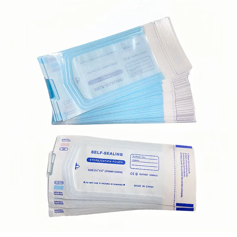 Self-Sealing Sterilization Pouches in 200-Pack Selected-Size Options, Disposable Paper and Film Instrument Bags with Listed Indicators, 57x130mm or 70x260mm