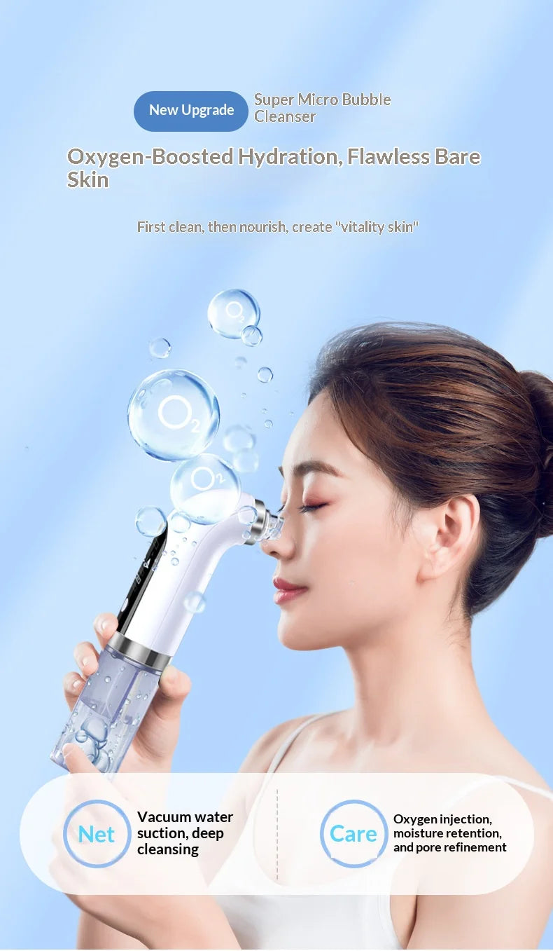 Pore Vacuum Facial Device in Ivory with Electric Micro Bubble Cleanser and USB Recharge References for Instruction-Guided Adult Personal Beauty Routines