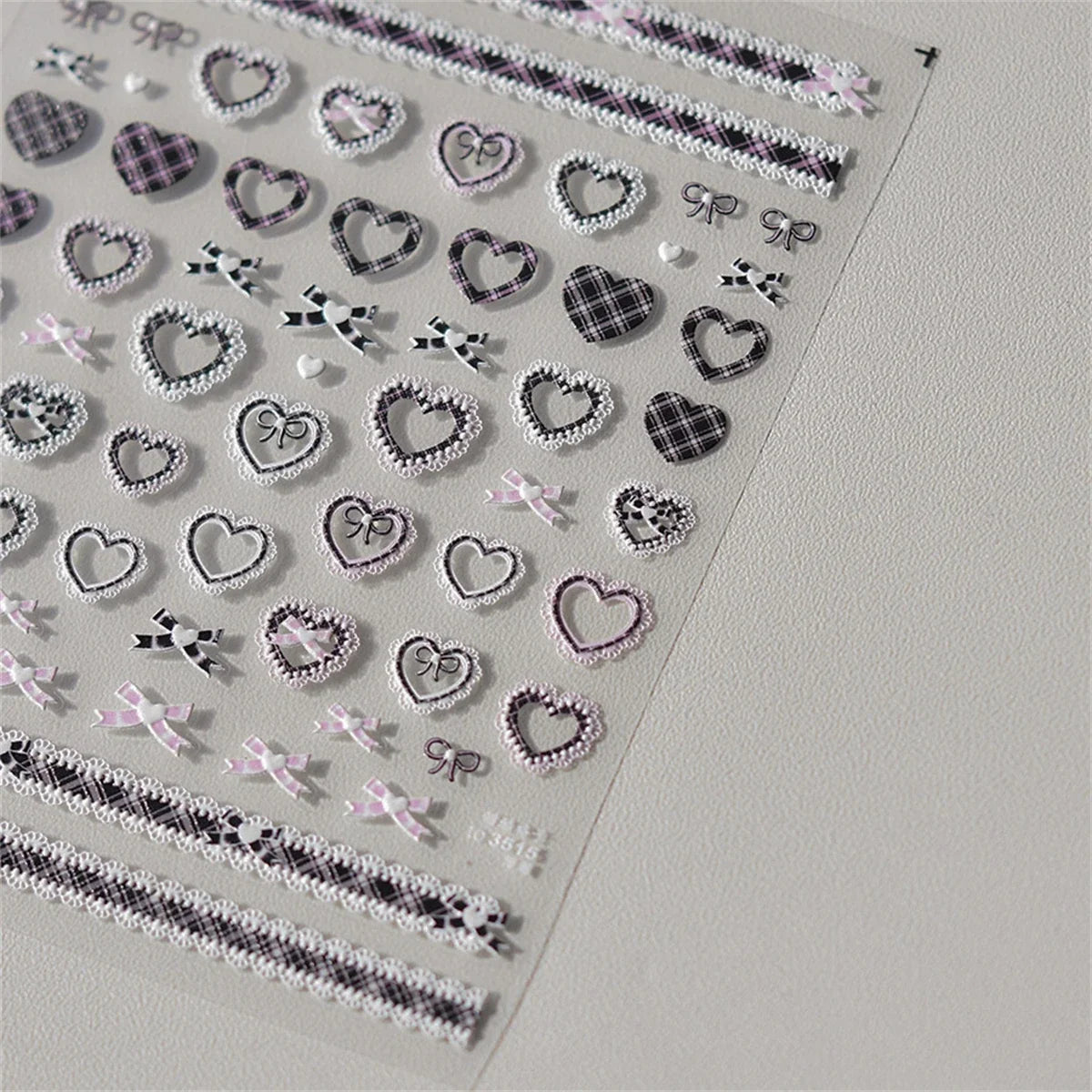Kawaii Lace Nail Stickers, 1 Sheet of 5D Relief Self-Adhesive Bow and Red Heart Decals for Japanese-Style Wedding and Everyday DIY Manicures