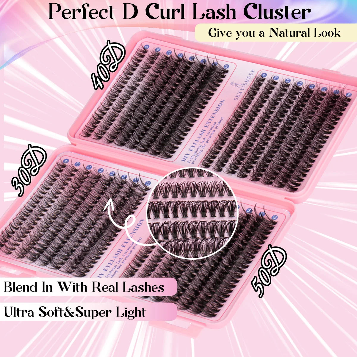 Faux Mink Cluster Lashes for DIY Makeup, Soft Lightweight 3D Wispy False Eyelashes with Fine Bands and Multiple Style Options for At-Home Looks