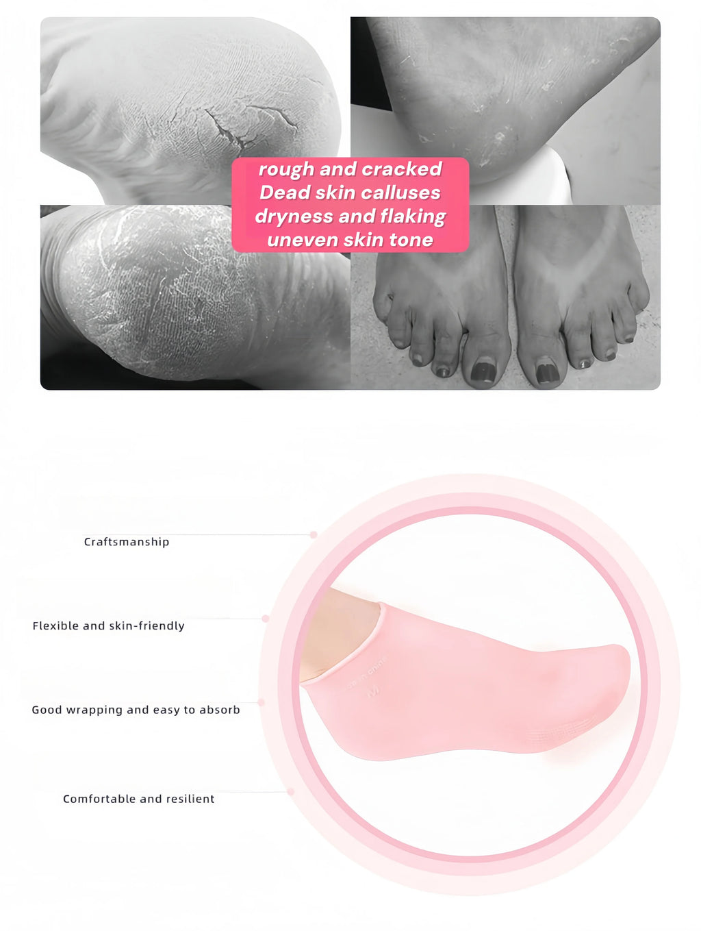 Silicone Foot Socks for Women's At-Home Moisturizing Routines, Personal Foot Care Accessory in Purple, Blue, Black, Green, Pink, White or Orange