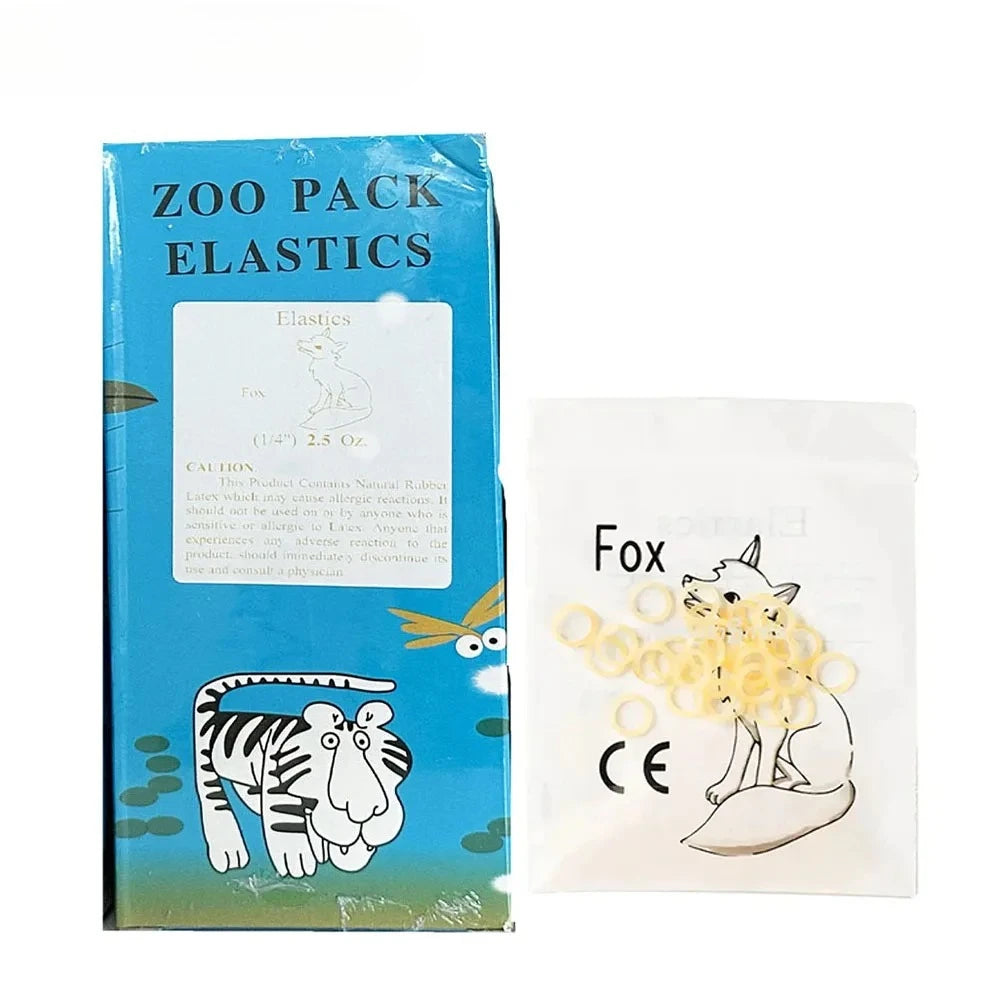 Latex Orthodontic Traction Elastics, 5000-Piece Box with Animal-Coded Diameter Options and 2.5 to 6.5oz Force Labels for Clinician-Directed Braces Use