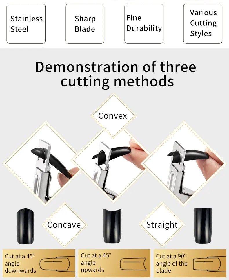 Nail Tip Cutter with Stainless Steel Construction and Straight-Edge Trimming Design for Compatible Acrylic and Artificial Tips, Four Color Options