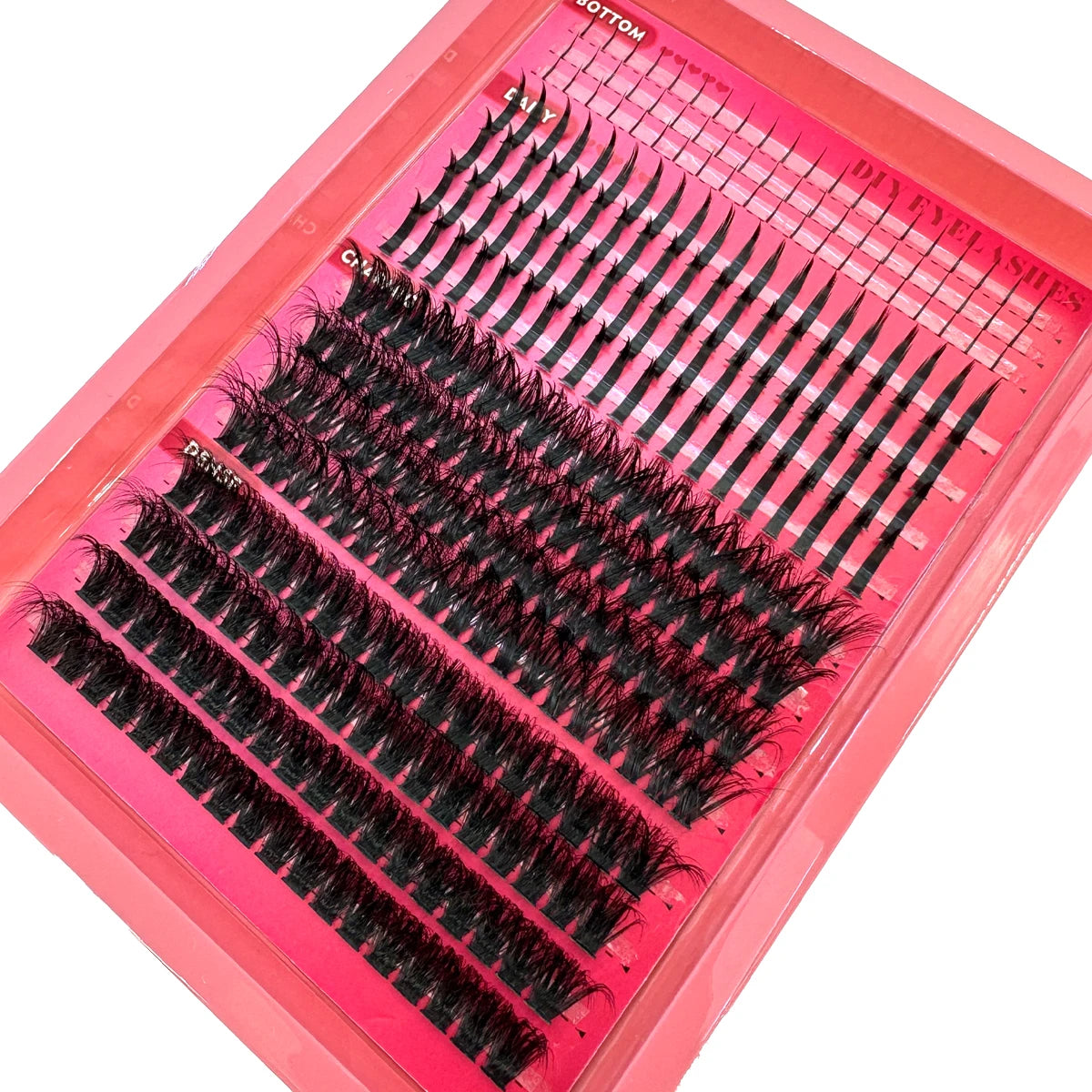 Spiky Manga Lash Clusters with Bottom Lash References, Individual False Eyelashes in 15-Row and 16-Row Style Selections with D or dd Curl and MIX Length Labels