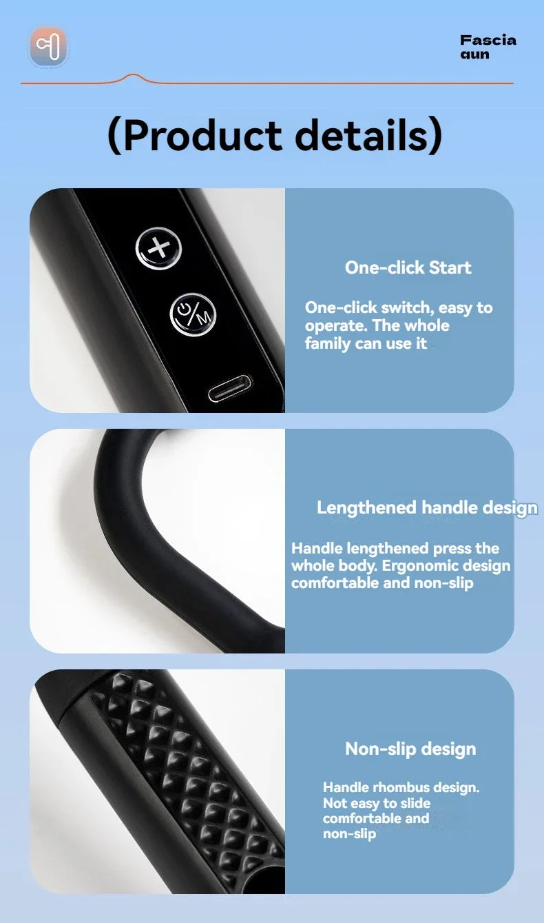 USB Rechargeable Massage Gun GB-868 with 9 Modes and 9 Intensity Levels, Handheld Electric Personal-Care Massager in Black or Silver for Home Relaxation