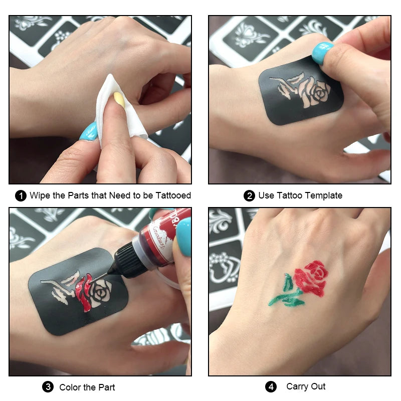 Temporary Tattoo Painting Gel for Freehand Body Art, Listed 0.5 oz Tattoo Paste with Seven 4pcs Style Labels for Adult Party and Costume Looks