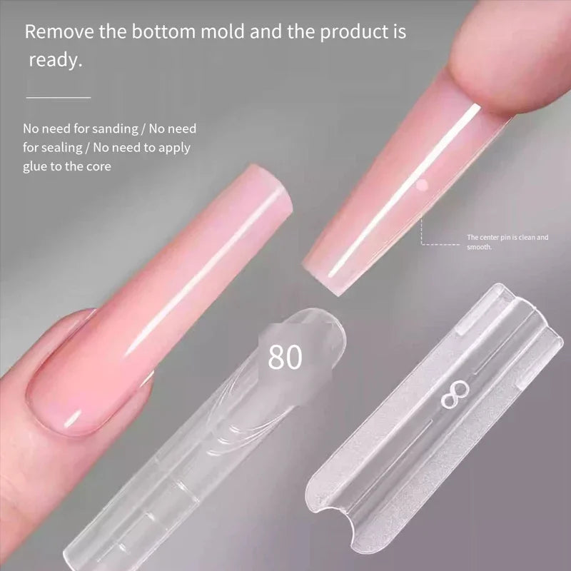 Reusable Sandwich Dual Nail Forms, Listed 240-Piece and 15-Size Top and Bottom Extension Molds with Long Point, Beagle T and Ellipse Options