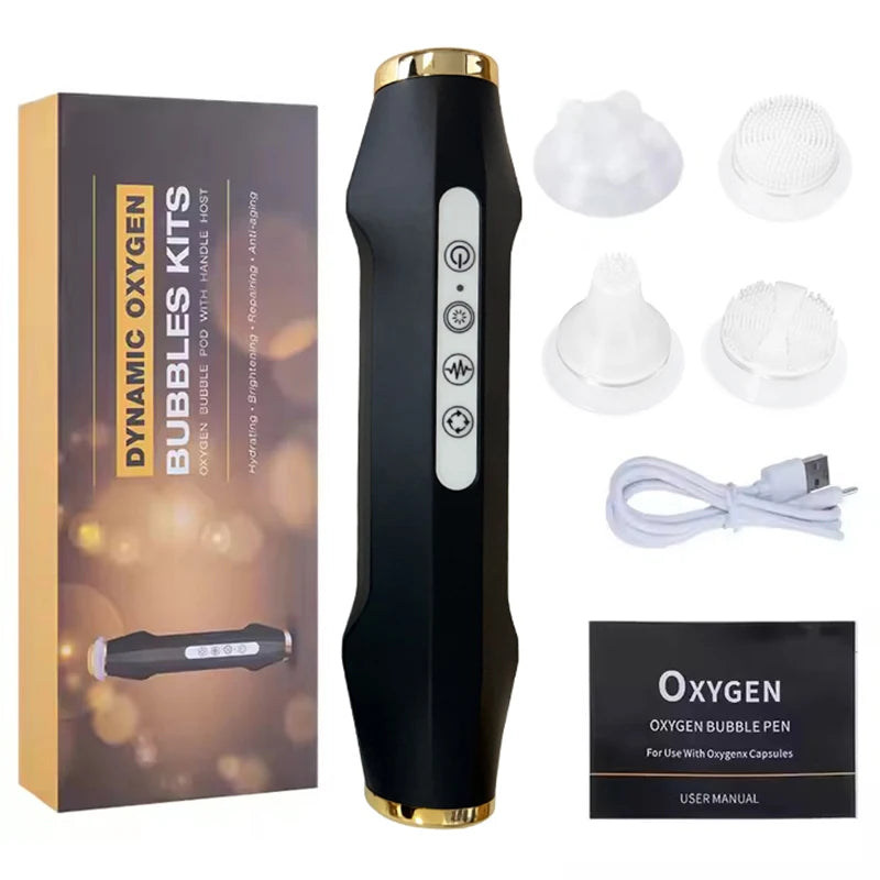 Rechargeable Facial Bubble Pen, 106g Handheld Beauty Device with Five Vibration and Spin Intensity Levels, Eight LED Modes and With Box or No Box Options