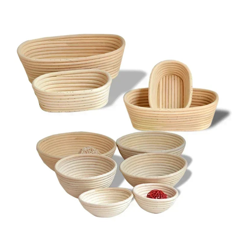Rattan Bread Proofing Basket with Listed Linen Liner, Round or Oval Sourdough Banneton Selections and Separate Tool or Multi-Piece Options for Home Bread Making